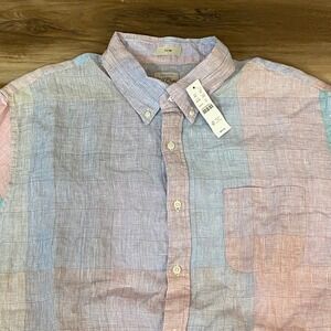 J. Crew Irish Linen Shirt Mens XL Pastel Plaid Button Down Colorful Baird McNutt